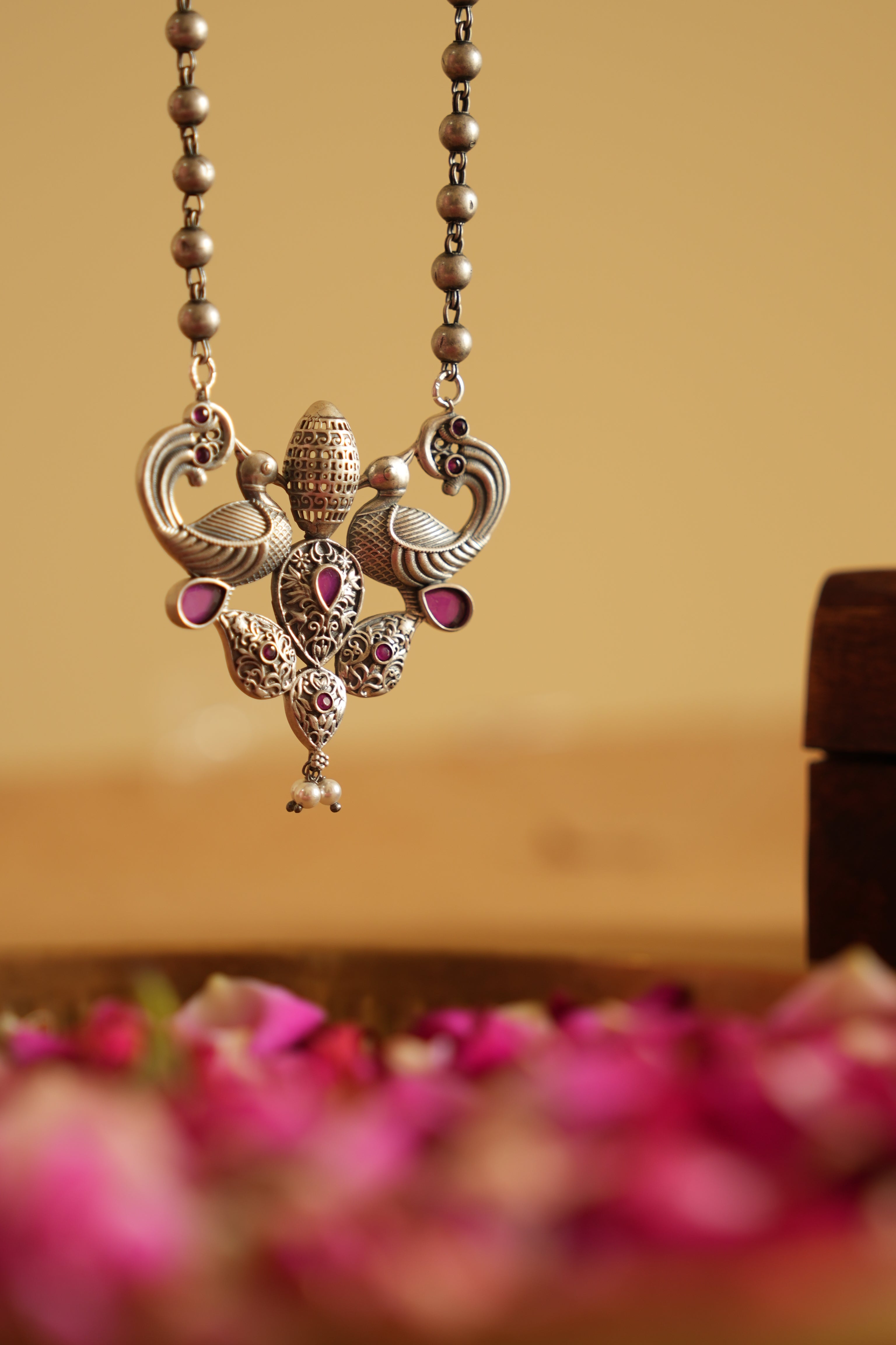 Peacock-Inspired Oxidised Silver Pendant